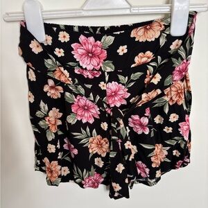 Ambiance Black Floral High Waist Women's Shorts